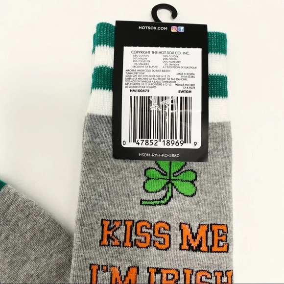 Hot Sox Men’s Socks Kiss me I’m Irish” St Patrick’s Day Green/Gray Size 6- 12.5 - Picture 4 of 6